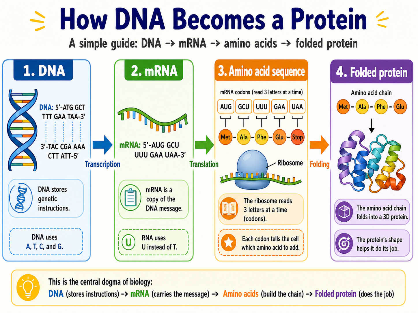 Converting from DNA to proteins.